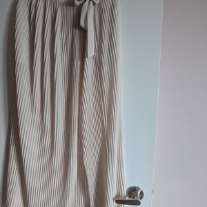 Dynamite Cream Midi Pleated Skirt with Wrap Tie Front